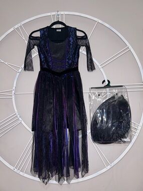 Spirit Enchanted Forest Purple and Black Gothic Fairy Costume Dress and Acc